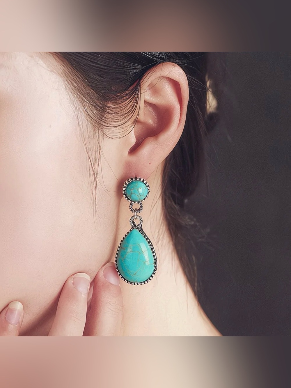 Turquoise Teardrop Dangle Earrings - Women Jewelry